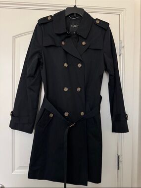 Talbots Black Double-Breasted Belted Trench Coat